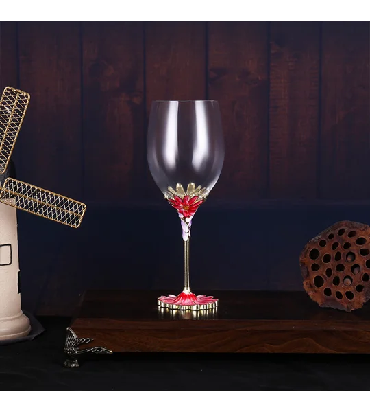 European Enamel Red Wine Glass – Chrysanthemum Crystal Glass Goblet 11.8 oz – FREE SHIPPING