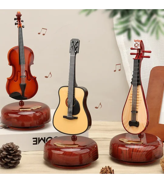 Rotating Musical Instrument Music Box – Guitar & Violin Classical Wind-Up Music Box – FREE SHIPPING