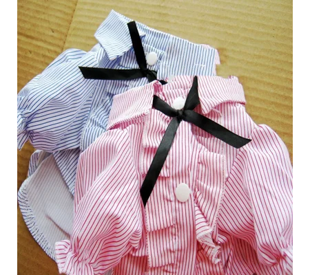 Striped Dog Shirt with Bow Tie | Cotton Pet Outfit