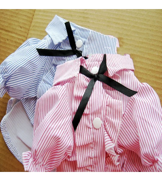 Striped Dog Shirt with Bow Tie | Cotton Pet Outfit