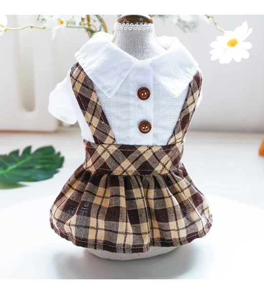 Plaid Dog & Cat Overalls and Dress | Coffee Checkered