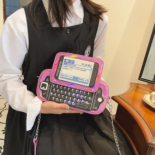Novelty Phone-Shaped Crossbody Bag | Reflective PU Purse