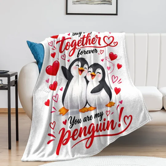 Penguin Love Flannel Blanket | Romantic Gift | KEEPSORA