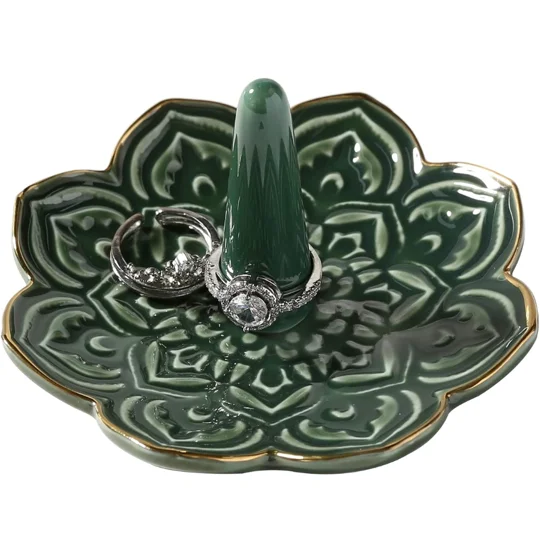 White Ceramic Mandala Jewelry Holder | KEEPSORA