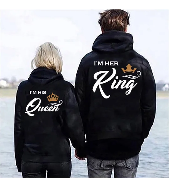 Her King His Queen Matching Couple Hoodies – Black King & Queen Sweatshirts for Couples