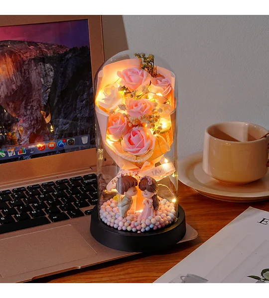 Eternal Rose Bouquet Dome Night Light – 7-Rose Romantic Flower Display with Gift Box
