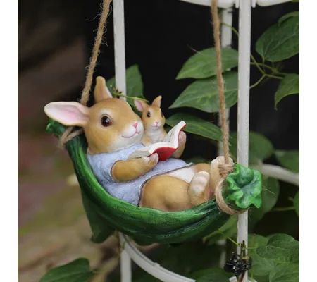 Swinging Rabbit Garden Ornament – Resin Bunny Tree Hanging Decoration – FREE SHIPPING