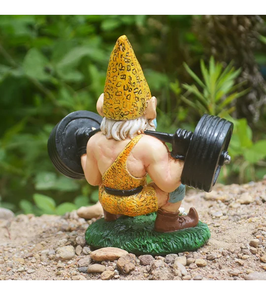 Weightlifting Gnome Garden Statue – Hand-Painted Resin Strongman Gnome Ornament – FREE SHIPPING