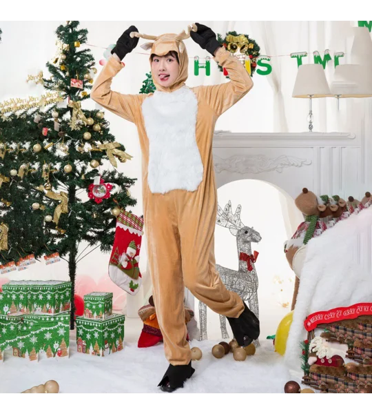Women's Christmas Reindeer Costume – Elk Deer Jumpsuit with Hat, Gloves & Foot Covers – FREE SHIPPIN