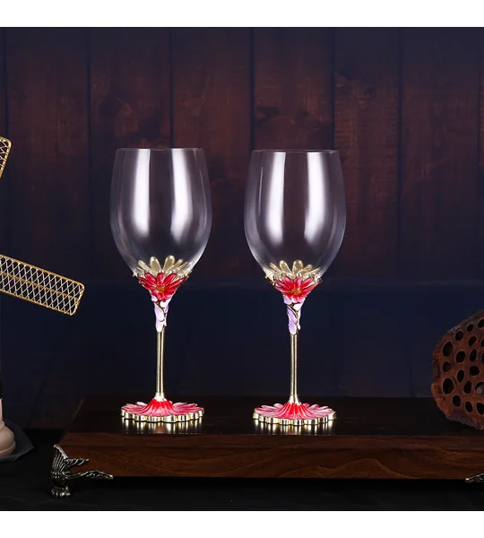 European Enamel Red Wine Glass – Chrysanthemum Crystal Glass Goblet 11.8 oz – FREE SHIPPING