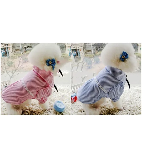 Striped Dog Shirt with Bow Tie | Cotton Pet Outfit