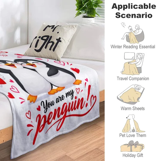 Penguin Love Flannel Blanket | Romantic Gift | KEEPSORA