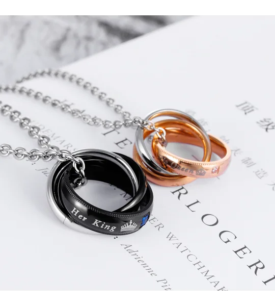 Her King His Queen Crown Couple Necklaces – Matching Titanium Steel Pendant Set for Couples