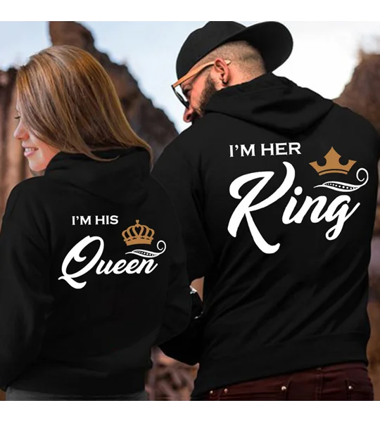 Her King His Queen Matching Couple Hoodies – Black King & Queen Sweatshirts for Couples