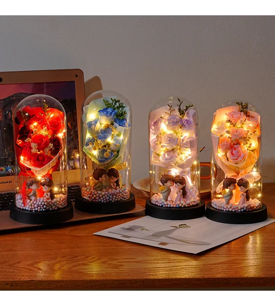 Eternal Rose Bouquet Dome Night Light – 7-Rose Romantic Flower Display with Gift Box