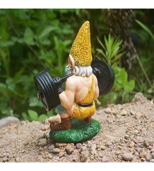 Weightlifting Gnome Garden Statue – Hand-Painted Resin Strongman Gnome Ornament – FREE SHIPPING
