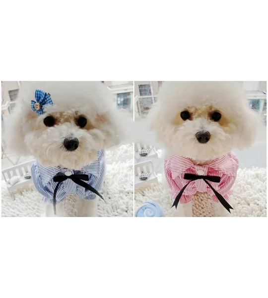 Striped Dog Shirt with Bow Tie | Cotton Pet Outfit