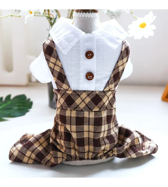 Plaid Dog & Cat Overalls and Dress | Coffee Checkered