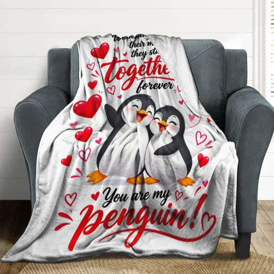 Penguin Love Flannel Blanket | Romantic Gift | KEEPSORA