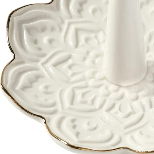 White Ceramic Mandala Jewelry Holder | KEEPSORA