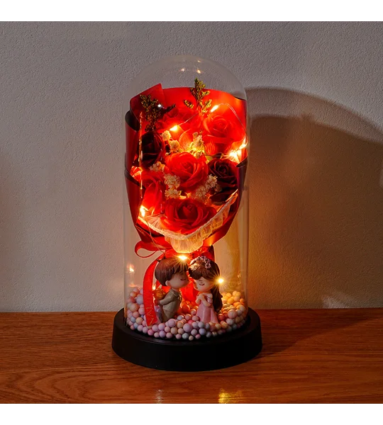Eternal Rose Bouquet Dome Night Light – 7-Rose Romantic Flower Display with Gift Box