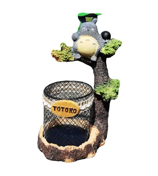 Cartoon tree branch resin pen holder in black or grey for desktop stationery organization and whimsical home office decoration.