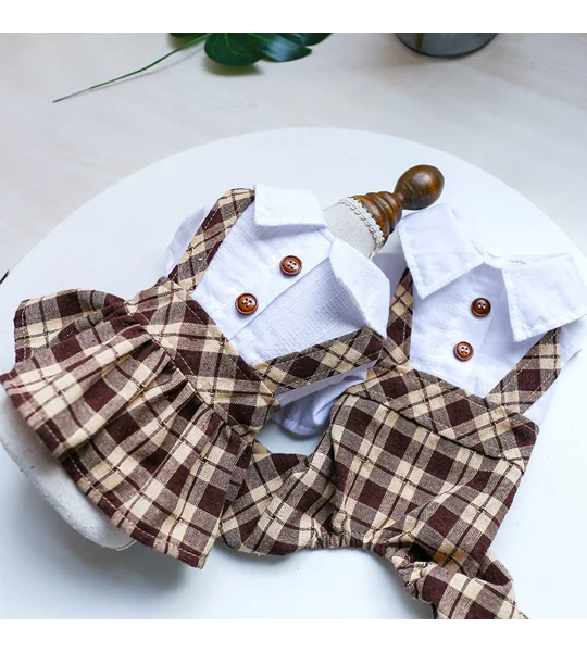 Plaid Dog & Cat Overalls and Dress | Coffee Checkered