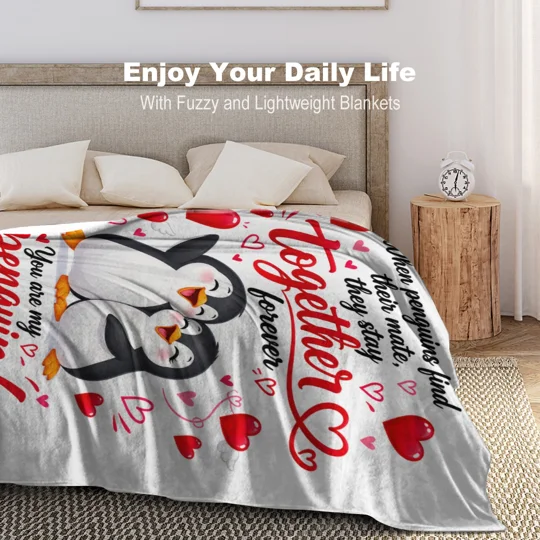 Penguin Love Flannel Blanket | Romantic Gift | KEEPSORA