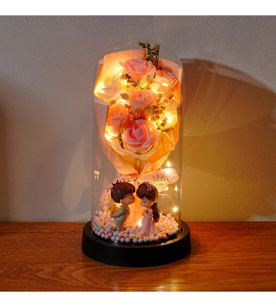 Eternal Rose Bouquet Dome Night Light – 7-Rose Romantic Flower Display with Gift Box