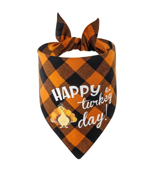 Thanksgiving Plaid Pet Bandana – Cotton Fall Dog & Cat Scarf for Holiday Photos – FREE SHIPPING