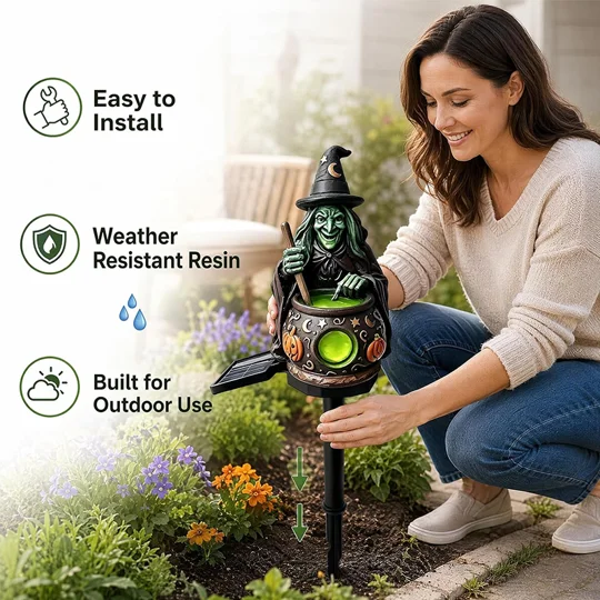 Solar Halloween Garden Light | Witch & Pumpkin | KEEPSORA