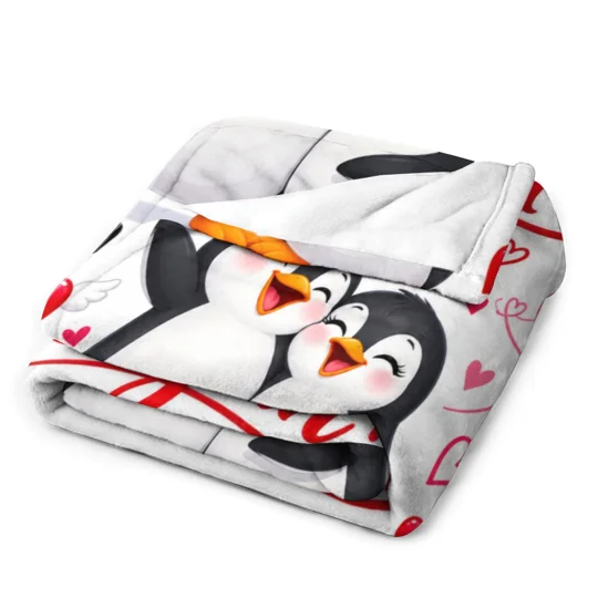 Penguin Love Flannel Blanket | Romantic Gift | KEEPSORA