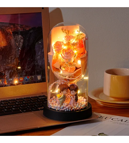 Eternal Rose Bouquet Dome Night Light – 7-Rose Romantic Flower Display with Gift Box