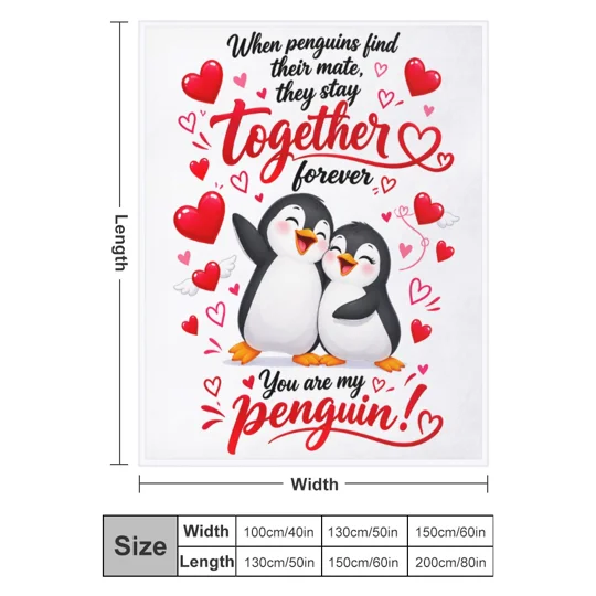 Penguin Love Flannel Blanket | Romantic Gift | KEEPSORA
