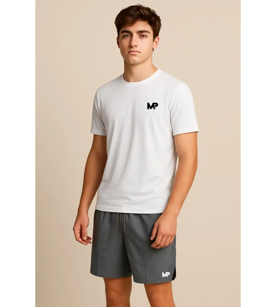 Men's Vertical Logo White Performance Tee