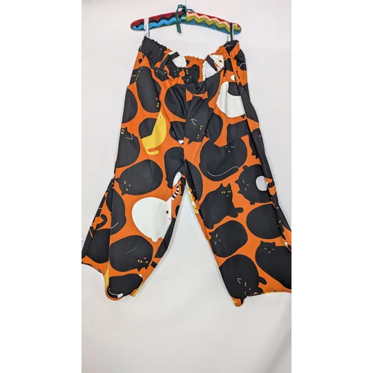 Wide Leg Trousers: Size 22, stretch waist pants, plus size, cats pattern pants, casual trousers