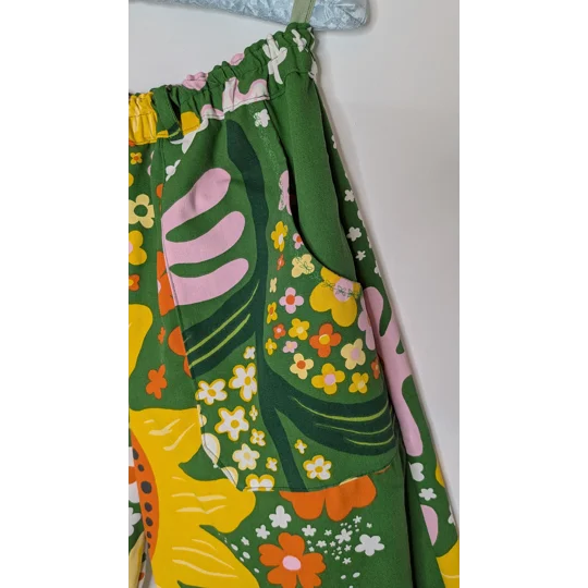Barrel Leg Trousers: Size 16 sunflower pattern pants, thick cotton floral print trousers