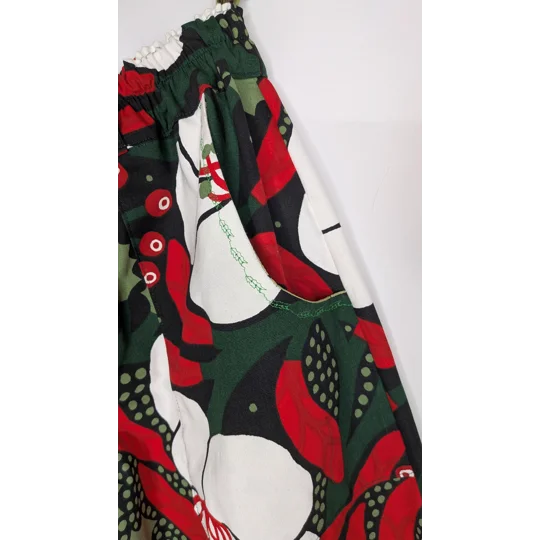 Barrel Leg trousers size 12, greens of winter, plants theme trousers, warm Christmas trousers.