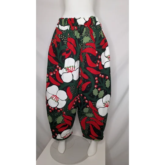 Barrel Leg Trousers: Size 20-22 stretch waist pants, seasons greetings botanical