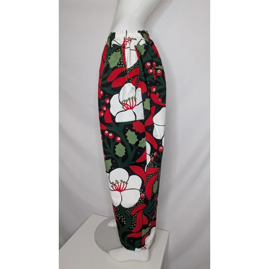 Barrel Leg Trousers: Size 20-22 stretch waist pants, seasons greetings botanical