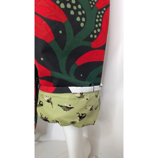 Barrel Leg Trousers: Size 20-22 stretch waist pants, seasons greetings botanical