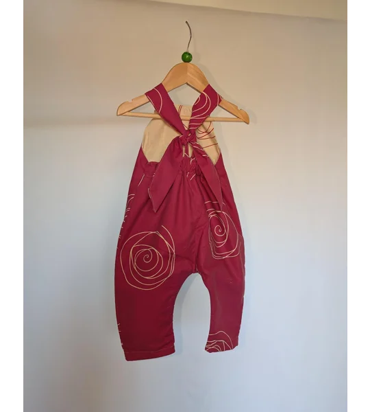 Patterned Pink Baby Dungarees Romper: Upcycled Sustainable Baby Clothing (9-12m)