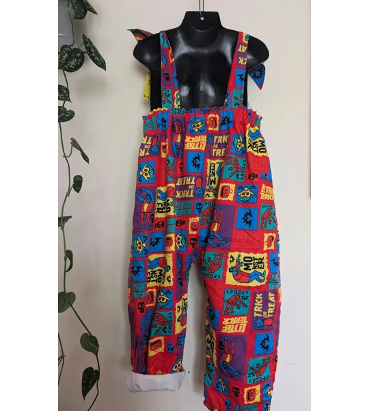 Child Dungarees, romper, age 4-5yrs Halloween monsters suit, bright cartoon dungarees