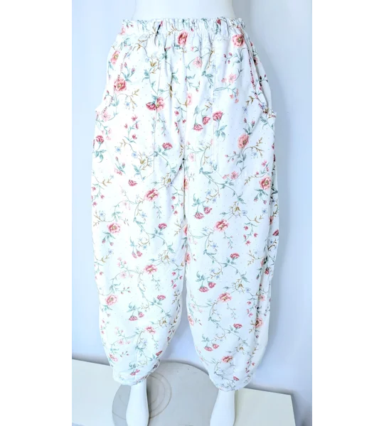 Reworked barrel Leg Trousers: Size 16, floral summer picnic