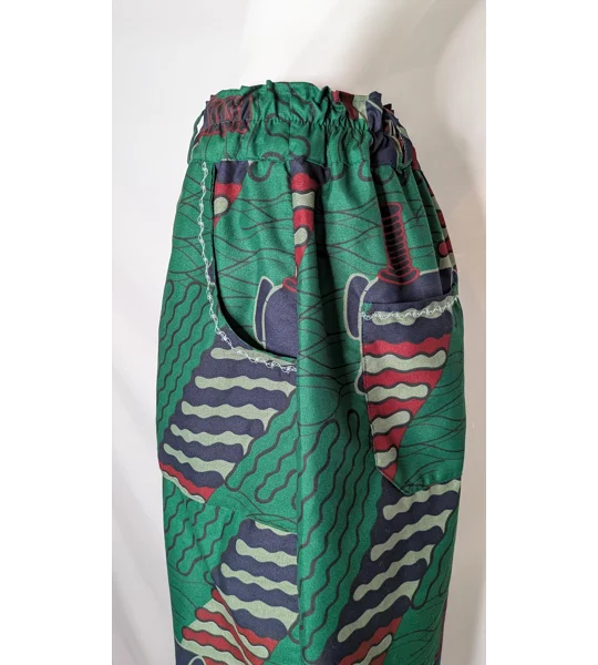 Barrel Leg Trousers: Size 18 ethnic sewing lover print green