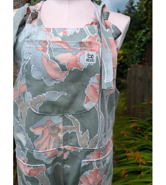 Dungarees size 10 floral, reworked upcycled textiles