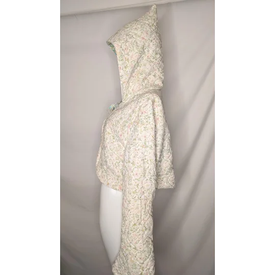 Handmade Vintage Textile Quilted Jacket: Ditsy Floral, Fairy Hood, Size 18