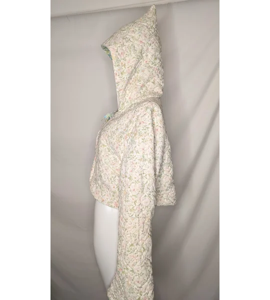 Handmade Vintage Textile Quilted Jacket: Ditsy Floral, Fairy Hood, Size 18