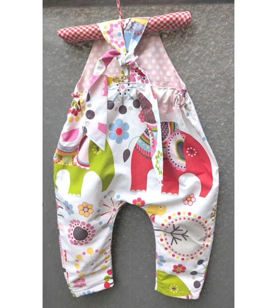 Baby Dungarees age 3-6m elephants-bright dungarees kids-baby gift ethical-reworked baby-sustainable 