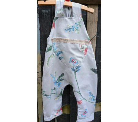 Baby Dungarees age 3-6m grey floral and birds, zero waste